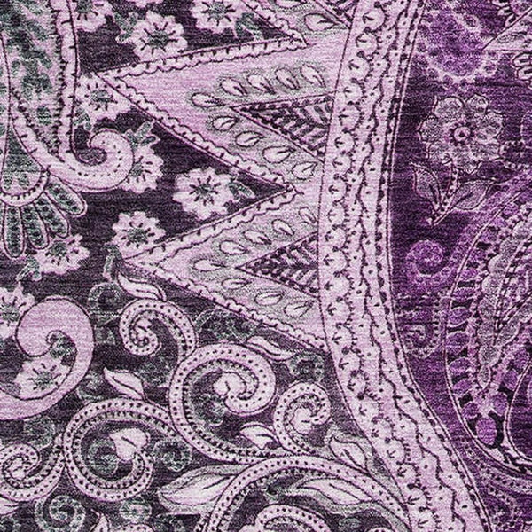 HomeRoots 8' X 10' Stylish Purple and Charcoal Paisley Washable Area Rug with UV Protection for Homes 683756