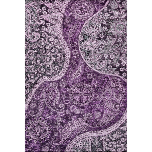 HomeRoots 9' X 12' Washable Purple & Charcoal Paisley Area Rug - UV Protected, Stain Resistant, Durable Design 683757