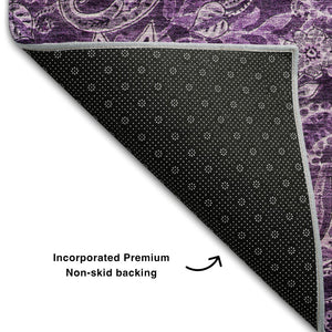 HomeRoots 9' X 12' Washable Purple & Charcoal Paisley Area Rug - UV Protected, Stain Resistant, Durable Design 683757