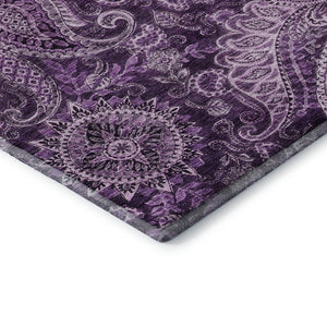 HomeRoots 9' X 12' Washable Purple & Charcoal Paisley Area Rug - UV Protected, Stain Resistant, Durable Design 683757