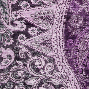 HomeRoots 9' X 12' Washable Purple & Charcoal Paisley Area Rug - UV Protected, Stain Resistant, Durable Design 683757