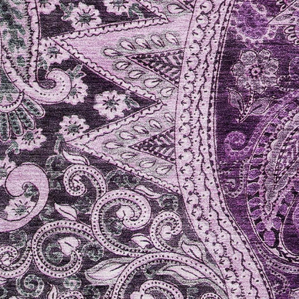 HomeRoots 9' X 12' Washable Purple & Charcoal Paisley Area Rug - UV Protected, Stain Resistant, Durable Design 683757