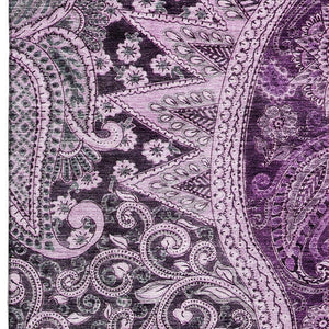 HomeRoots 9' X 12' Washable Purple & Charcoal Paisley Area Rug - UV Protected, Stain Resistant, Durable Design 683757