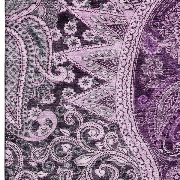 HomeRoots 9' X 12' Washable Purple & Charcoal Paisley Area Rug - UV Protected, Stain Resistant, Durable Design 683757