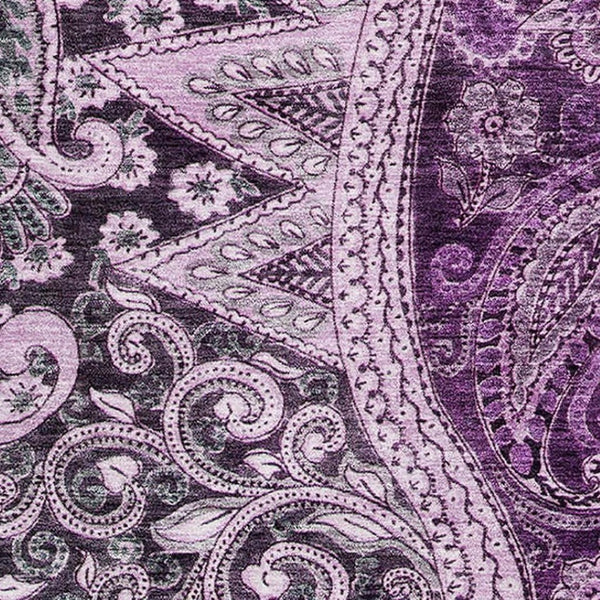 HomeRoots 10' X 14' Washable Purple & Charcoal Paisley Area Rug with UV Protection for Stylish Durability 683758