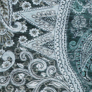 HomeRoots 5' X 8' Teal Charcoal & Ivory Paisley Area Rug - Washable, UV-Protected, Kid & Pet Friendly Design 683760