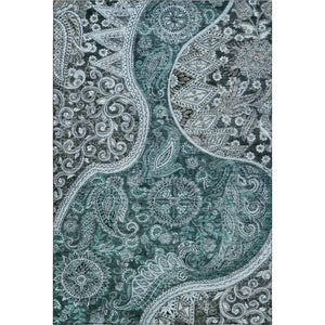 HomeRoots 9' X 12' Teal Charcoal Ivory Paisley Area Rug - Washable, UV Protected, Perfect for High-Traffic Homes 683763