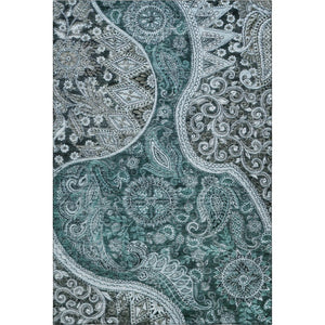 HomeRoots 9' X 12' Teal Charcoal Ivory Paisley Area Rug - Washable, UV Protected, Perfect for High-Traffic Homes 683763