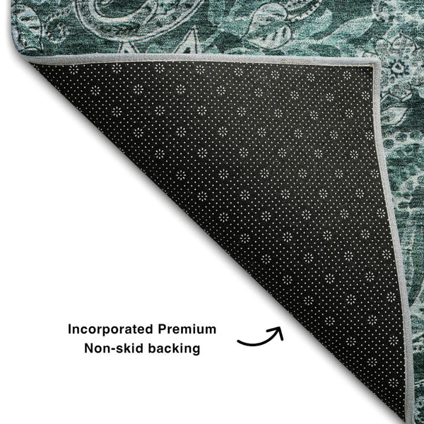 HomeRoots 10' X 14' Teal Charcoal Ivory Paisley Area Rug – Washable, UV-Protected, Stain-Resistant Beauty 683764