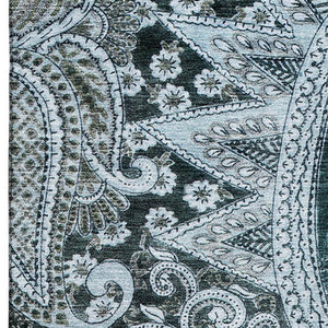 HomeRoots 10' X 14' Teal Charcoal Ivory Paisley Area Rug – Washable, UV-Protected, Stain-Resistant Beauty 683764