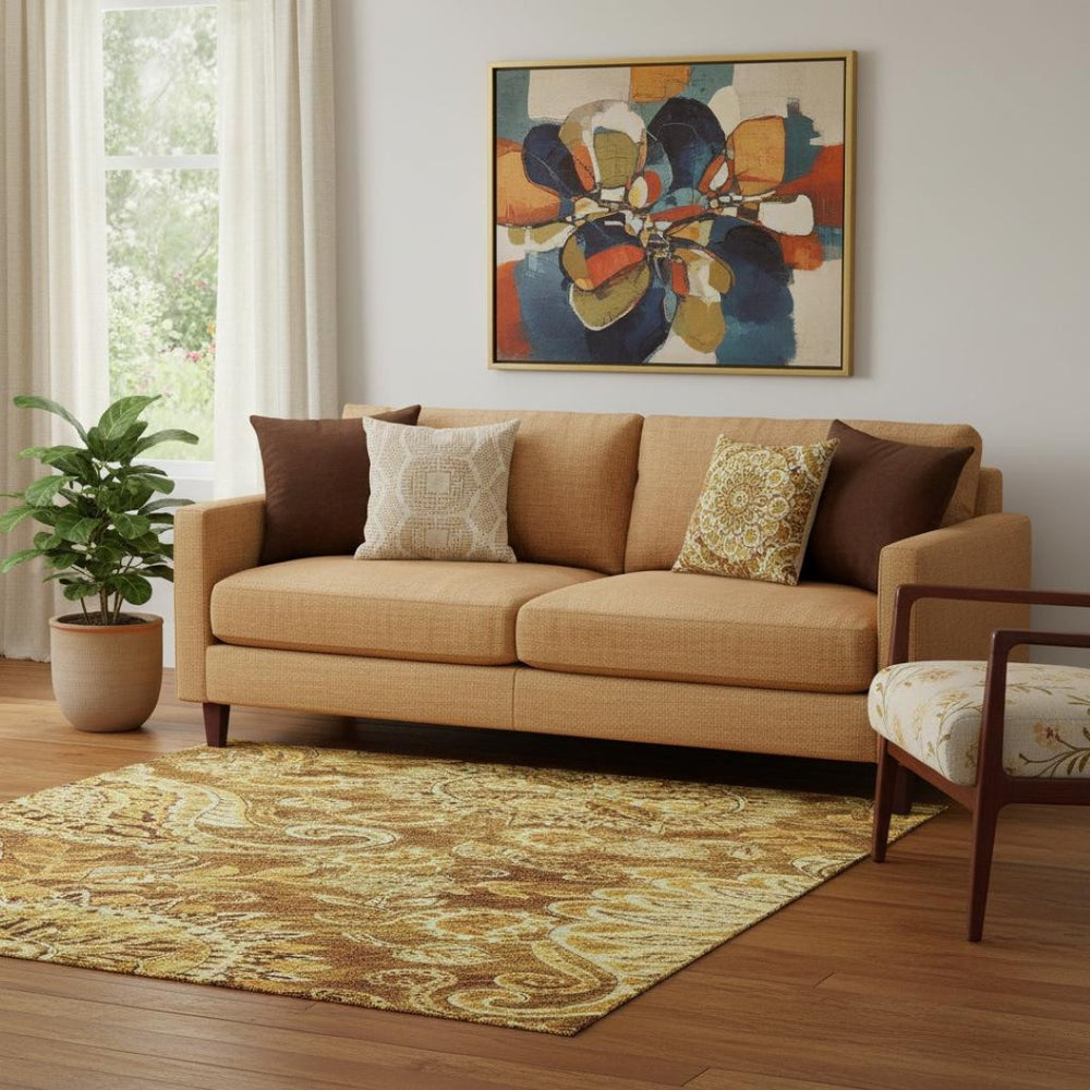 HomeRoots 5' X 8' Terra Cotta & Beige Paisley Area Rug - Washable, UV-Protected, Durable for Homes & Patios 683766