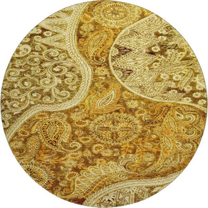 HomeRoots 8' Stylish Terra Cotta & Beige Paisley Washable Round Rug with UV Protection for High Traffic Areas 683767