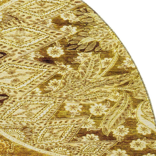 HomeRoots 8' Stylish Terra Cotta & Beige Paisley Washable Round Rug with UV Protection for High Traffic Areas 683767