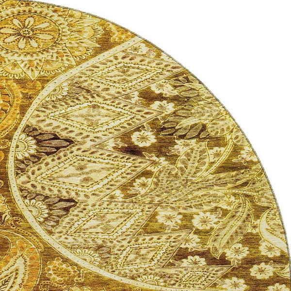 HomeRoots 8' Stylish Terra Cotta & Beige Paisley Washable Round Rug with UV Protection for High Traffic Areas 683767