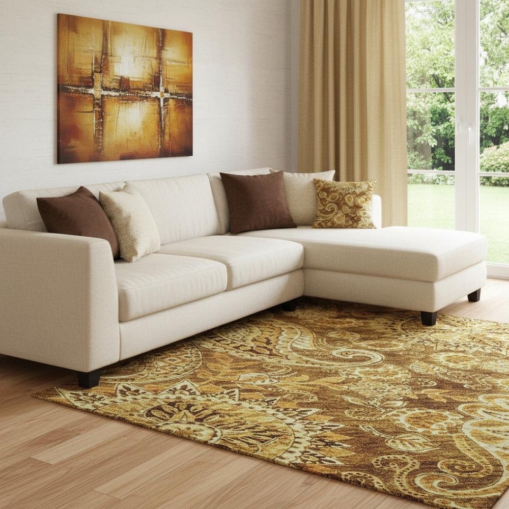 HomeRoots 8' X 10' Paisley Area Rug - Terra Cotta & Beige, Washable, UV-Protected, Durable for High Traffic Spaces 683768