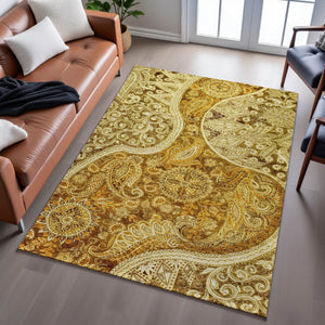 HomeRoots 9' X 12' Stylish Terra Cotta Paisley Area Rug - Washable, UV Protected, Perfect for High-Traffic Homes 683769