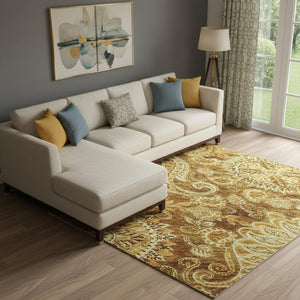 HomeRoots 9' X 12' Stylish Terra Cotta Paisley Area Rug - Washable, UV Protected, Perfect for High-Traffic Homes 683769