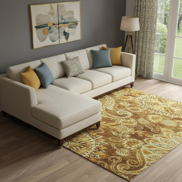 HomeRoots 9' X 12' Stylish Terra Cotta Paisley Area Rug - Washable, UV Protected, Perfect for High-Traffic Homes 683769