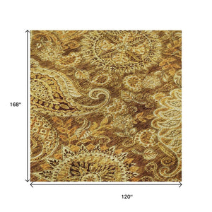 HomeRoots 10' X 14' Elegant Terra Cotta and Beige Paisley Area Rug - UV Protected, Washable, Durable Design 683770