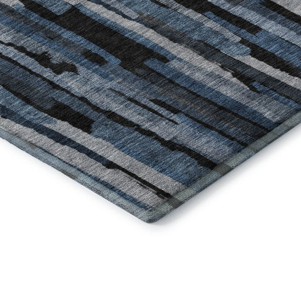 HomeRoots 9' X 12' Stylish Blue Charcoal & Silver Striped Washable Area Rug with UV Protection for Homes 683775