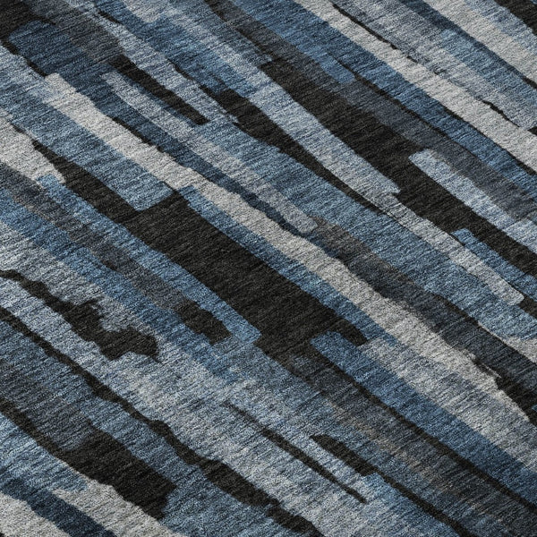 HomeRoots 9' X 12' Stylish Blue Charcoal & Silver Striped Washable Area Rug with UV Protection for Homes 683775