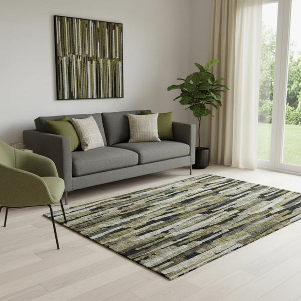 HomeRoots 5' X 8' Washable Area Rug in Brown, Charcoal & Gray Stripes – UV Protected, Stain Resistant, Durable Design 683778