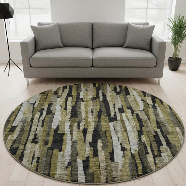 HomeRoots 8' Stylish Washable Round Rug in Brown, Charcoal & Gray – UV Protected, Stain Resistant & Durable Design 683779