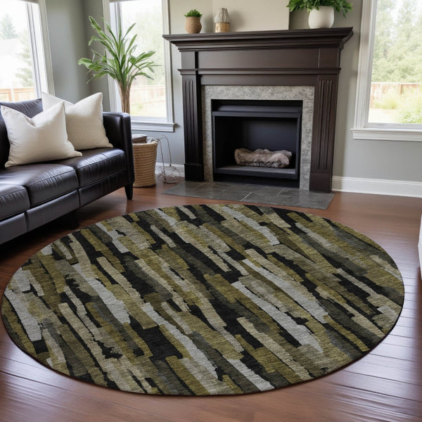 HomeRoots 8' Stylish Washable Round Rug in Brown, Charcoal & Gray – UV Protected, Stain Resistant & Durable Design 683779