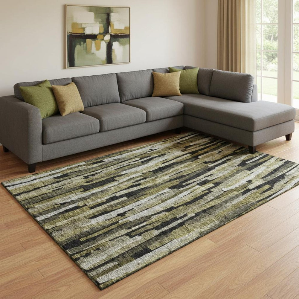 HomeRoots 8' X 10' Brown Charcoal & Gray Striped Washable Area Rug with Stain Resistance & UV Protection 683780