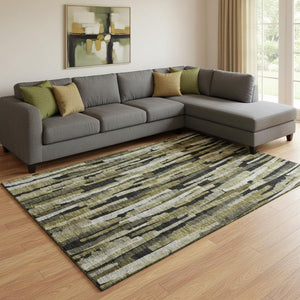 HomeRoots 8' X 10' Brown Charcoal & Gray Striped Washable Area Rug with Stain Resistance & UV Protection 683780