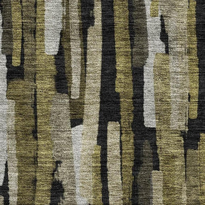 HomeRoots 8' X 10' Brown Charcoal & Gray Striped Washable Area Rug with Stain Resistance & UV Protection 683780