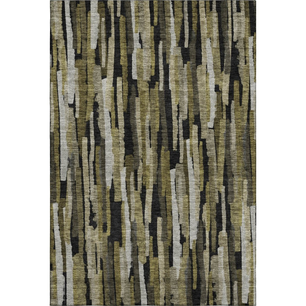 HomeRoots 9' X 12' Striped Washable Area Rug in Brown, Charcoal & Gray - Durable, Stain Resistant with UV Protection 683781