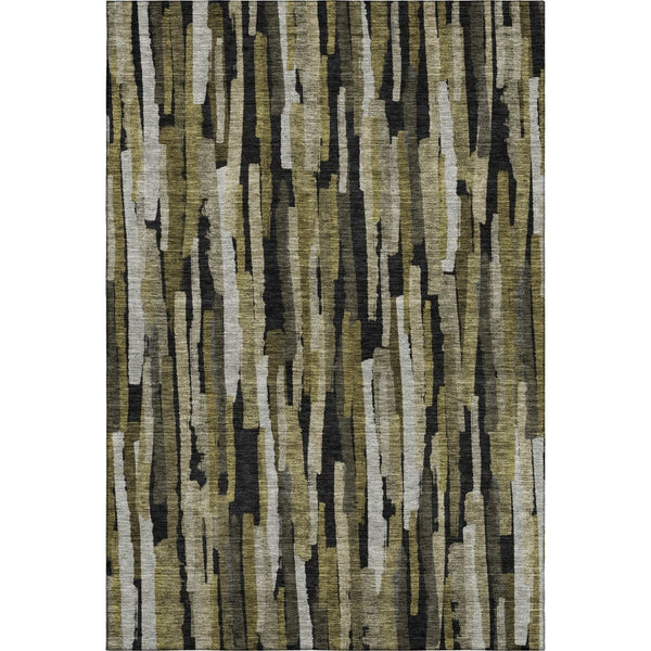 HomeRoots 9' X 12' Striped Washable Area Rug in Brown, Charcoal & Gray - Durable, Stain Resistant with UV Protection 683781