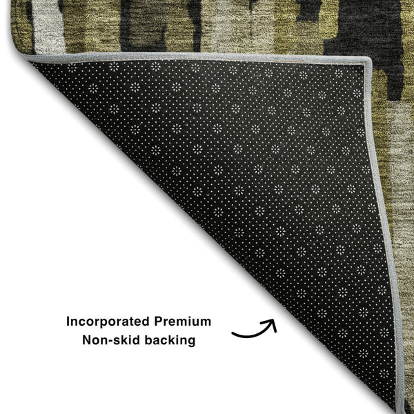 HomeRoots 9' X 12' Striped Washable Area Rug in Brown, Charcoal & Gray - Durable, Stain Resistant with UV Protection 683781