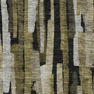 HomeRoots 9' X 12' Striped Washable Area Rug in Brown, Charcoal & Gray - Durable, Stain Resistant with UV Protection 683781