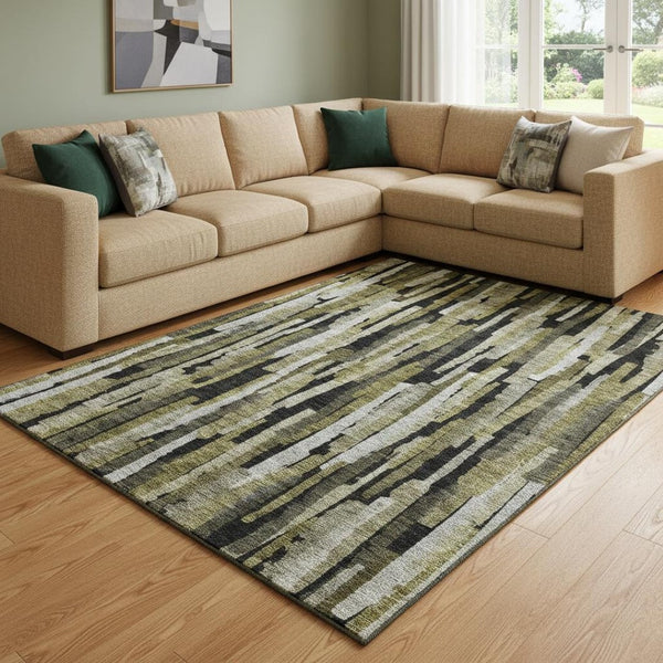 HomeRoots 10' X 14' Striped Area Rug in Brown, Charcoal & Gray – Washable, UV-Protected, Durable & Stylish Design 683782