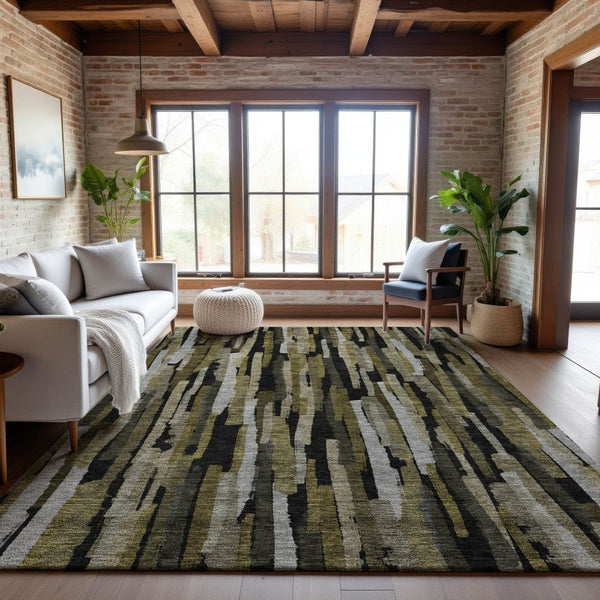 HomeRoots 10' X 14' Striped Area Rug in Brown, Charcoal & Gray – Washable, UV-Protected, Durable & Stylish Design 683782