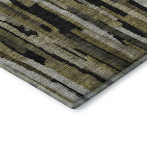 HomeRoots 10' X 14' Striped Area Rug in Brown, Charcoal & Gray – Washable, UV-Protected, Durable & Stylish Design 683782