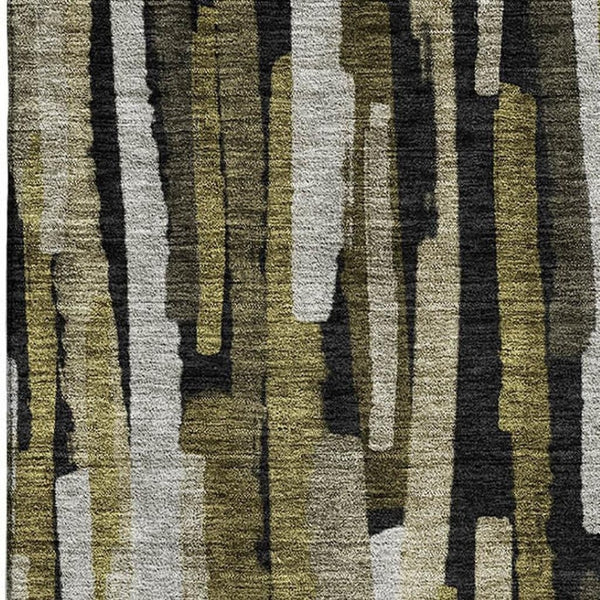 HomeRoots 10' X 14' Striped Area Rug in Brown, Charcoal & Gray – Washable, UV-Protected, Durable & Stylish Design 683782