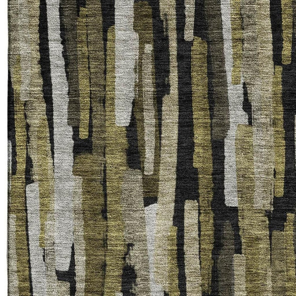 HomeRoots 10' X 14' Striped Area Rug in Brown, Charcoal & Gray – Washable, UV-Protected, Durable & Stylish Design 683782
