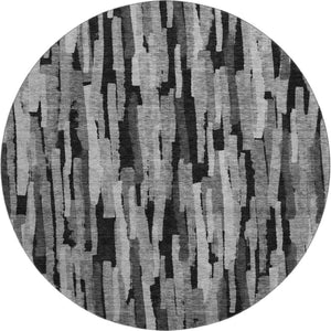 HomeRoots 8' Stylish Gray and Silver Striped Washable Round Rug with UV Protection for Modern Homes 683785