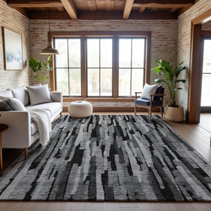 HomeRoots 8' X 10' Gray and Silver Striped Area Rug - Washable, UV-Resistant, Stylish for High-Traffic Spaces 683786