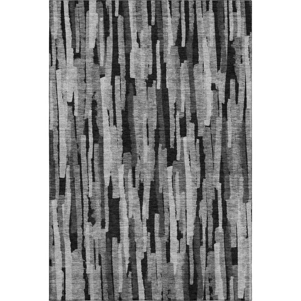 HomeRoots 8' X 10' Gray and Silver Striped Area Rug - Washable, UV-Resistant, Stylish for High-Traffic Spaces 683786