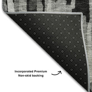 HomeRoots 8' X 10' Gray and Silver Striped Area Rug - Washable, UV-Resistant, Stylish for High-Traffic Spaces 683786