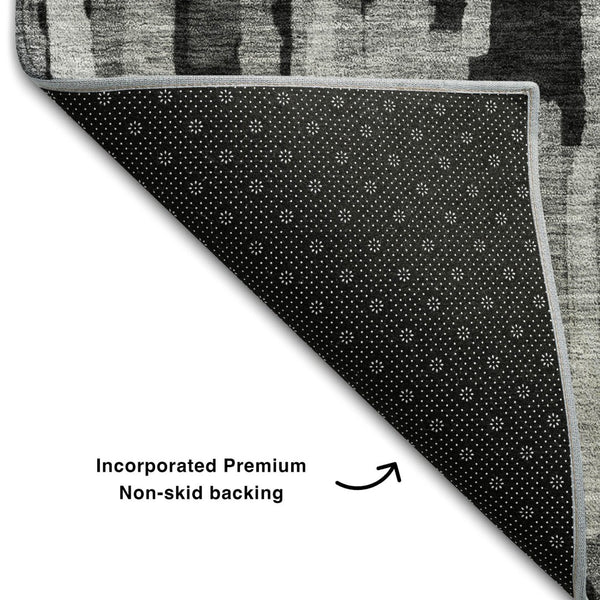 HomeRoots 8' X 10' Gray and Silver Striped Area Rug - Washable, UV-Resistant, Stylish for High-Traffic Spaces 683786