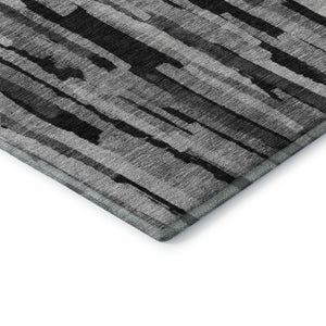 HomeRoots 8' X 10' Gray and Silver Striped Area Rug - Washable, UV-Resistant, Stylish for High-Traffic Spaces 683786