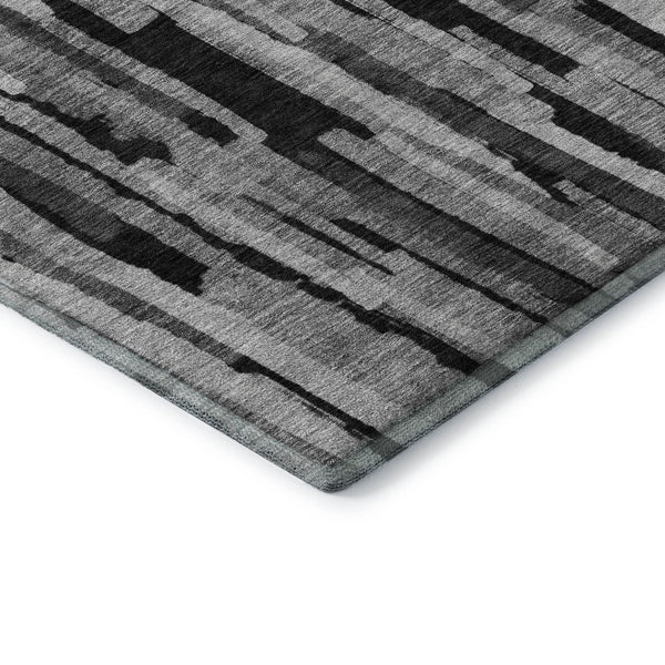 HomeRoots 8' X 10' Gray and Silver Striped Area Rug - Washable, UV-Resistant, Stylish for High-Traffic Spaces 683786