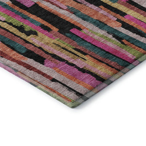 HomeRoots 8' Vibrant Pink, Teal & Orange Striped Round Rug - Washable, UV-Protected, Perfect for Busy Homes! 683791