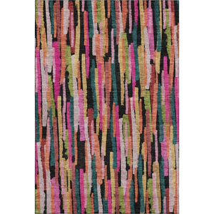 HomeRoots 9' X 12' Washable Striped Area Rug in Pink, Teal & Orange - UV Protected, Stain Resistant, Durable Design 683793