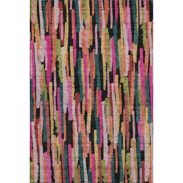 HomeRoots 9' X 12' Washable Striped Area Rug in Pink, Teal & Orange - UV Protected, Stain Resistant, Durable Design 683793